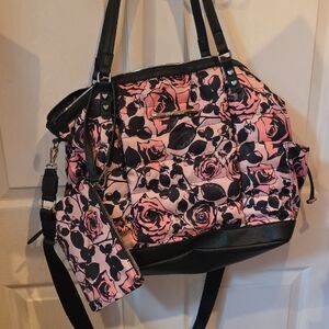 Floral Pink and Black Women's Bag Set